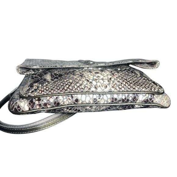 Brighton Brown Black Tan Python Embossed Leather Crossbody Purse Clutch - Picture 4 of 11